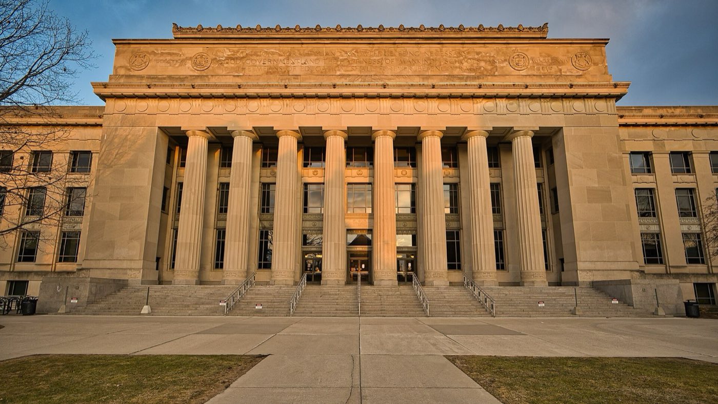 Angell Hall at the University of Michigan at golden hour
